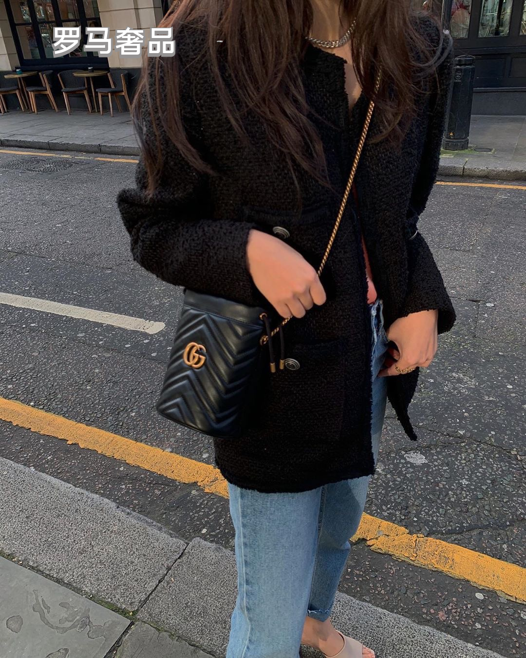 GG Marmont Matelassé Bucket Bag - Black Leather with Gold Hardware