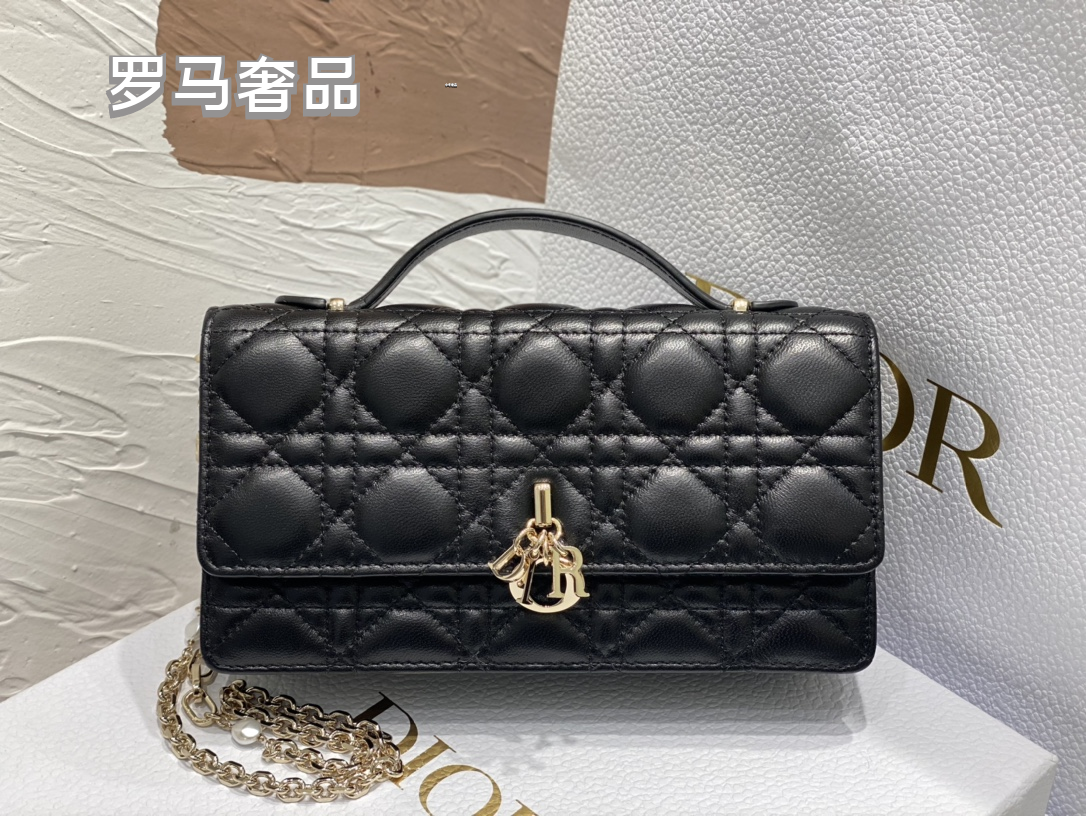Christian Dior Lady Dior Pouch Black Cannage Lambskin Gold-Tone Hardware