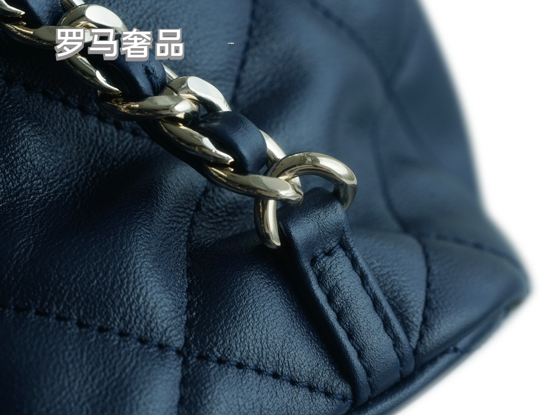Chanel Navy Quilted Lambskin Leather Backpack with Silver-Tone Hardware