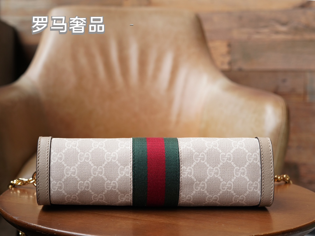 Gucci Classic Monogram Canvas Shoulder Bag with Stripe and Gold Chain