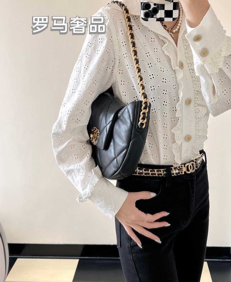Chanel 19 Large Hobo Bag - Black Quilted Lambskin Leather with Gold-Tone Hardware
