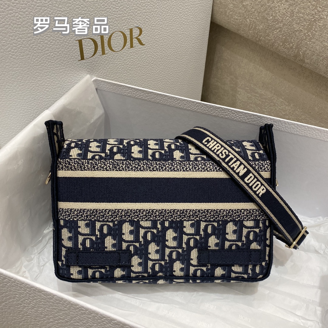Christian Dior Blue Dior Oblique Embroidery DiorCamp Messenger Bag