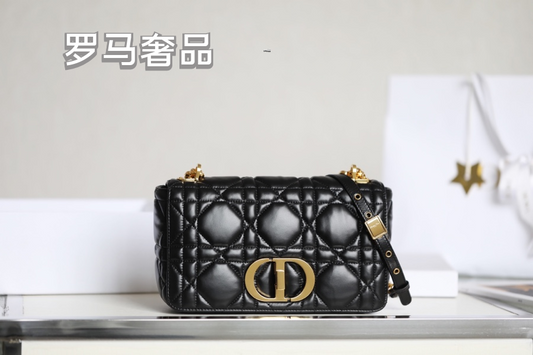 Christian Dior Caro Medium Bag Black Cannage Calfskin Gold Hardware