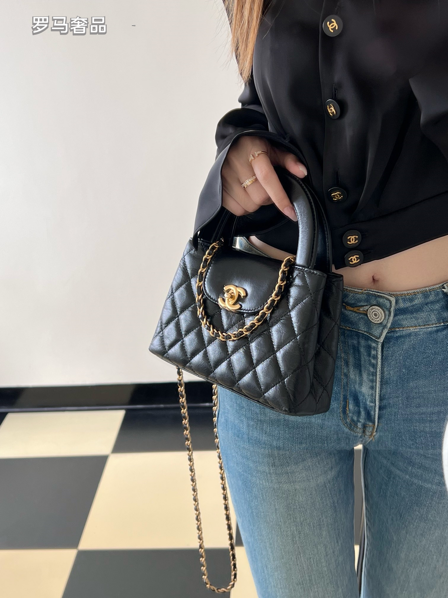 LUUE-TANZON Women's Elegant Quilted Black Leather Top Handle Handbag