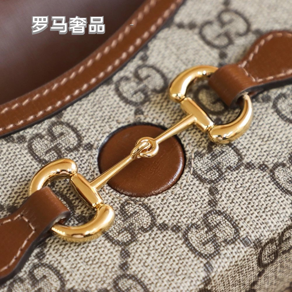 Gucci Horsebit 1955 Mini Shoulder Bag - GG Supreme Canvas with Brown Leather Trim