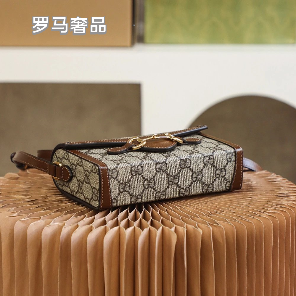 Gucci Classic Monogram Canvas Mini Crossbody Bag with Horsebit Hardware