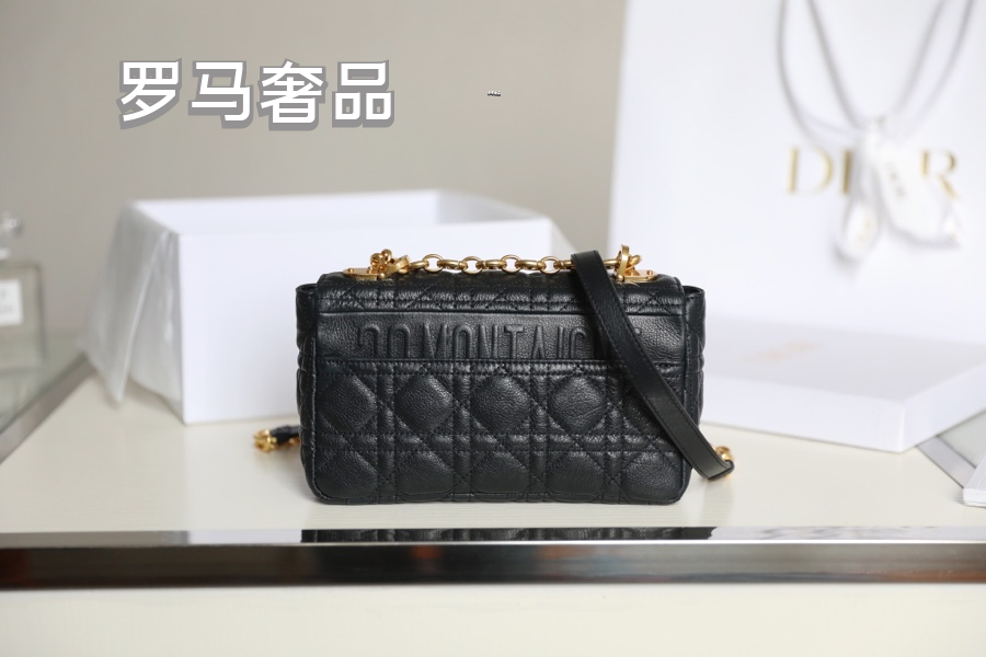 Dior Caro Bag in Black Cannage Calfskin with Gold-Tone CD Logo