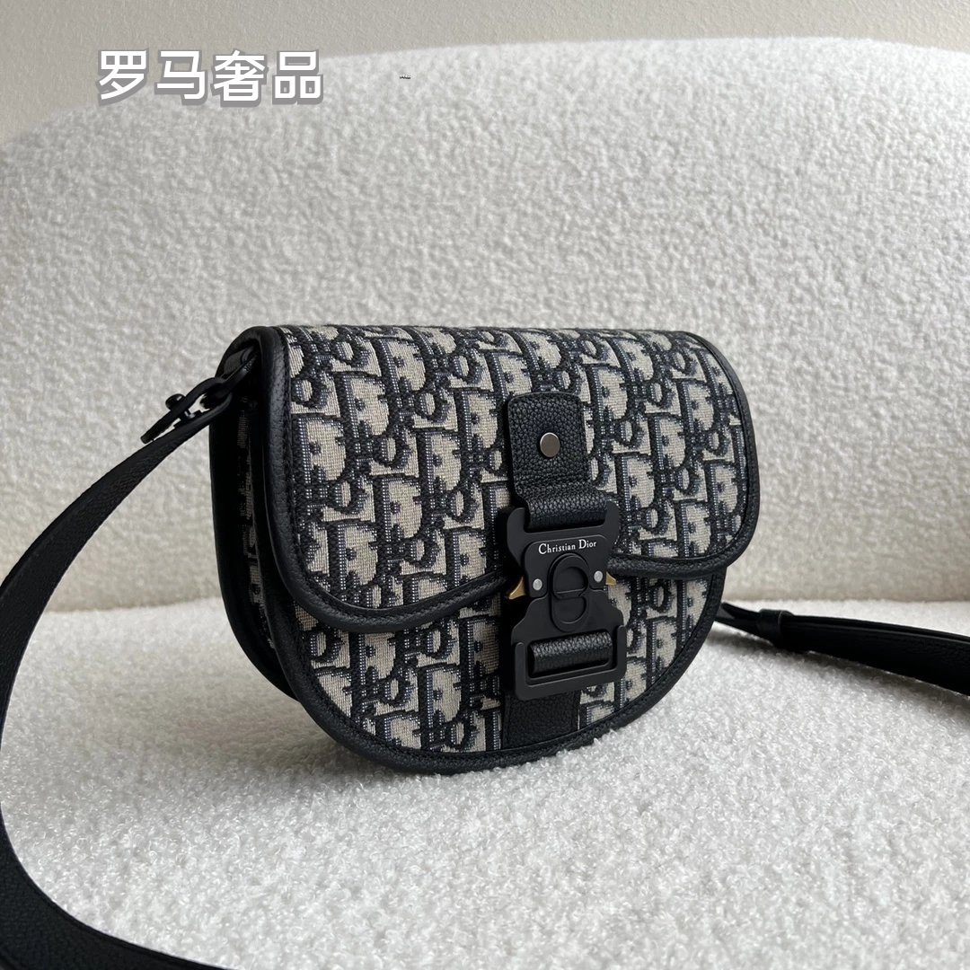 Dior Gallop Mini Shoulder Bag - Blue Dior Oblique Jacquard & Black Grained Calfskin