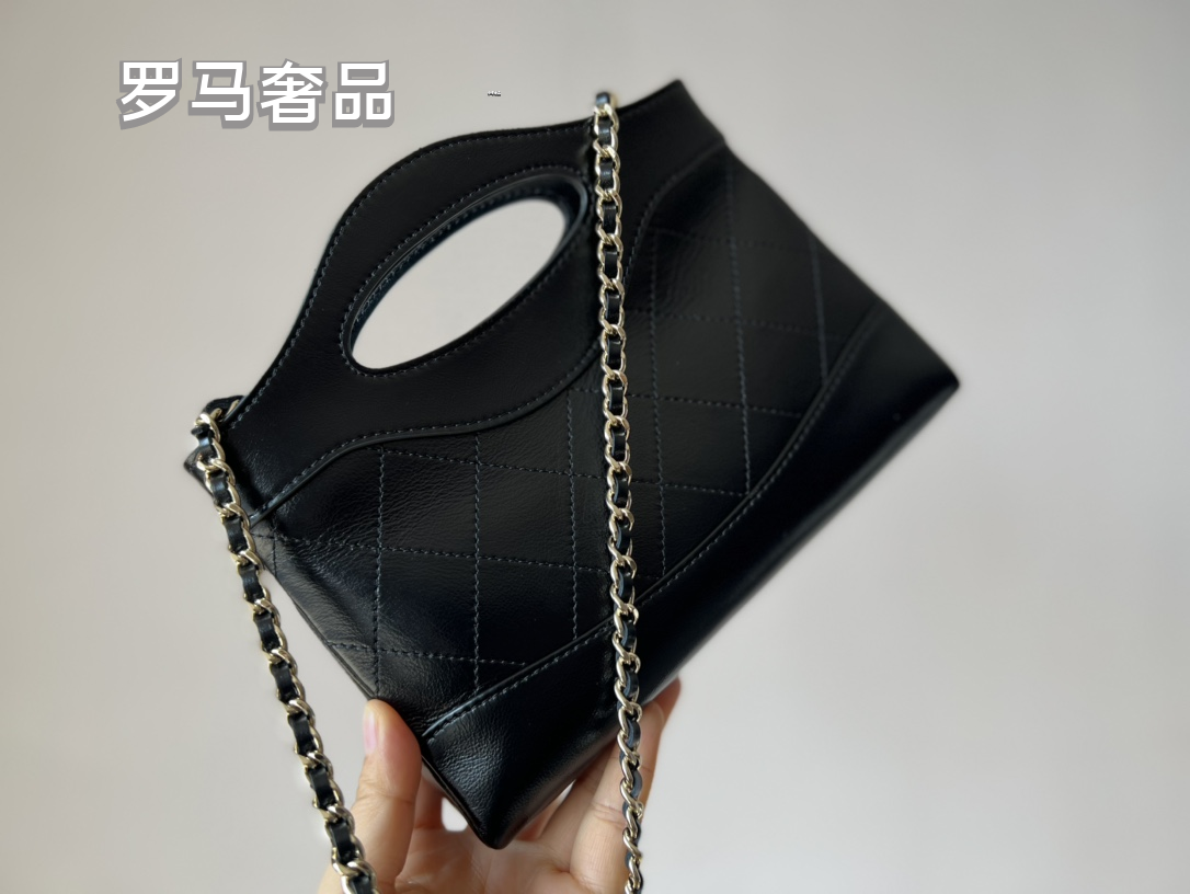 Chanel Black Leather Mini 31 Shopping Bag with Silver-Tone Chain