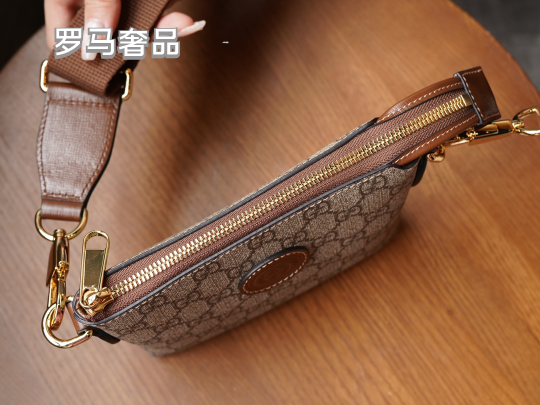 Gucci Classic Monogram Pattern Mini Crossbody Bag with Leather Strap