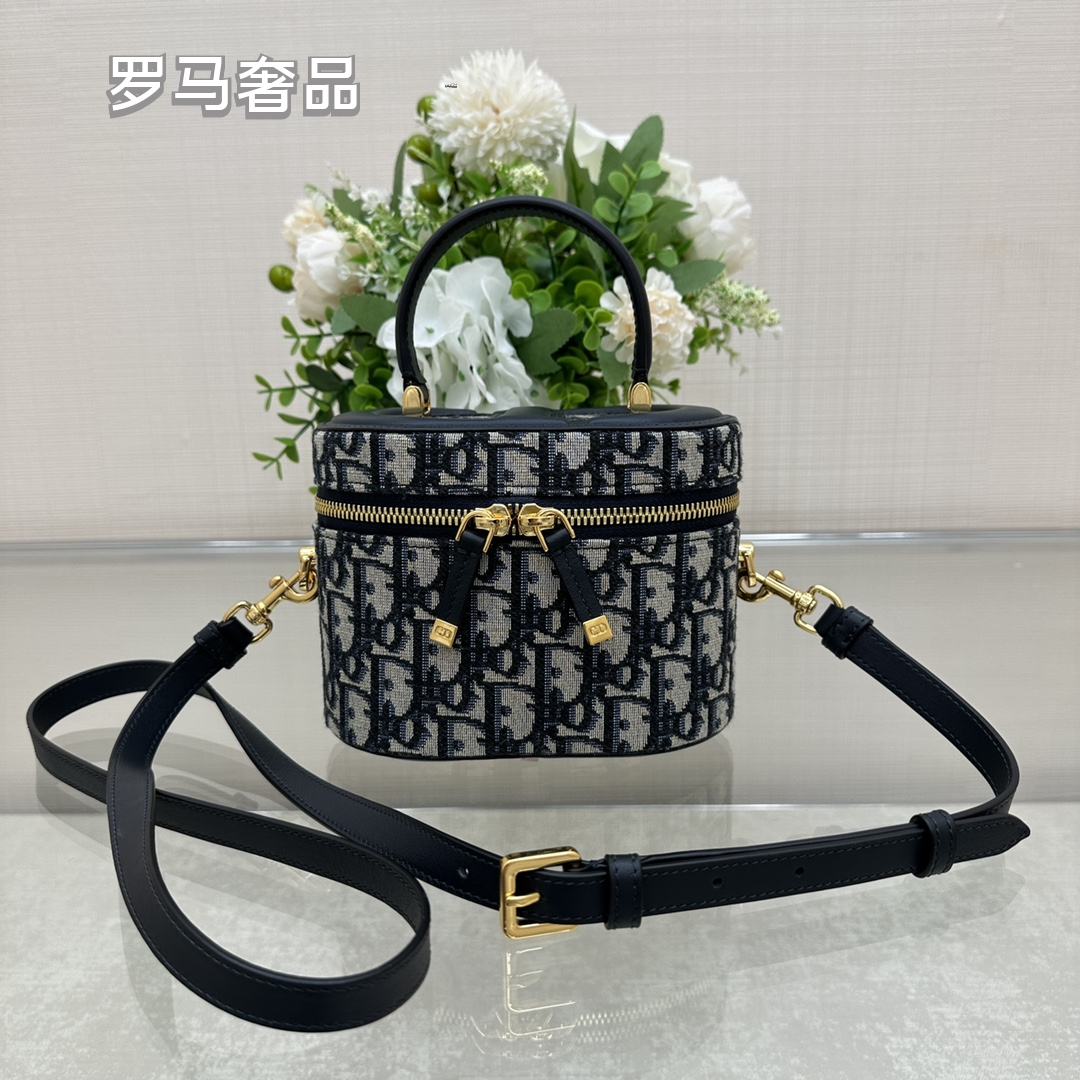 Dior Vintage Monogram Canvas Vanity Case Crossbody Bag with Top Handle