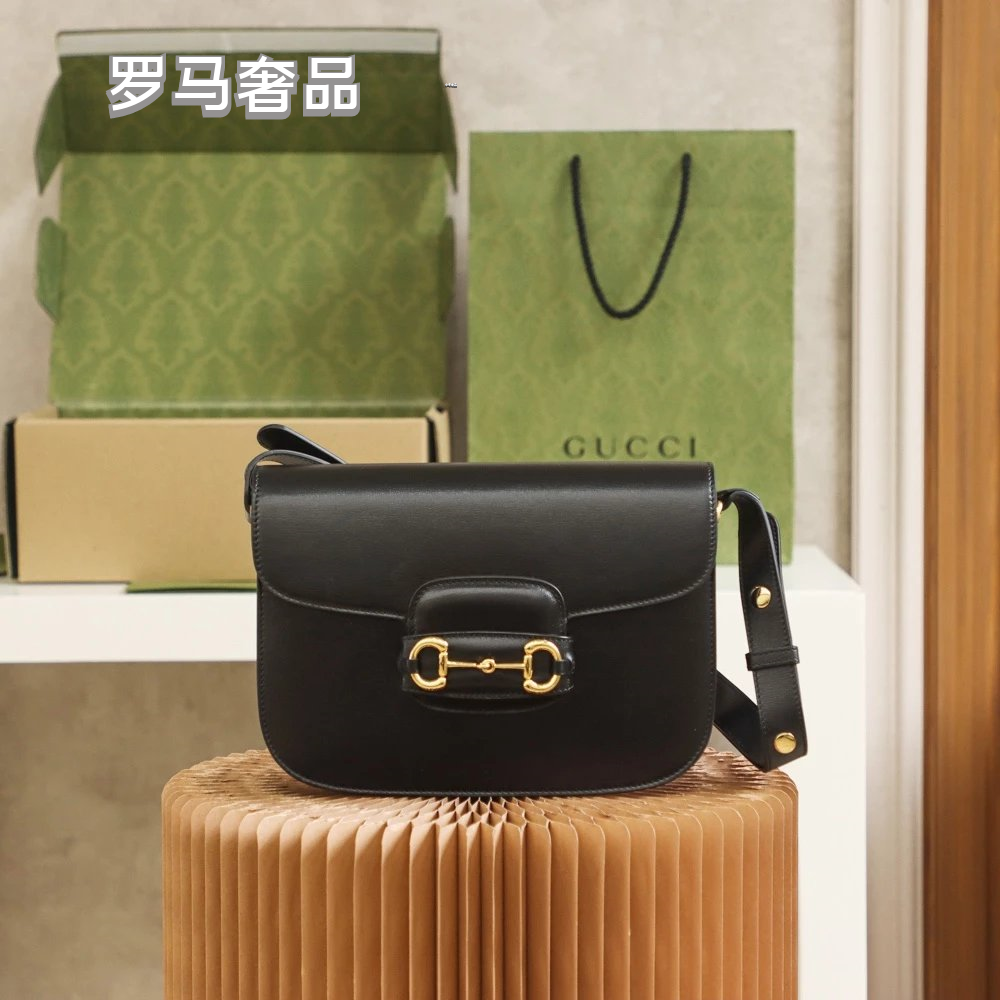Gucci Luxury Horsebit Detail Flap Leather Crossbody Shoulder Bag