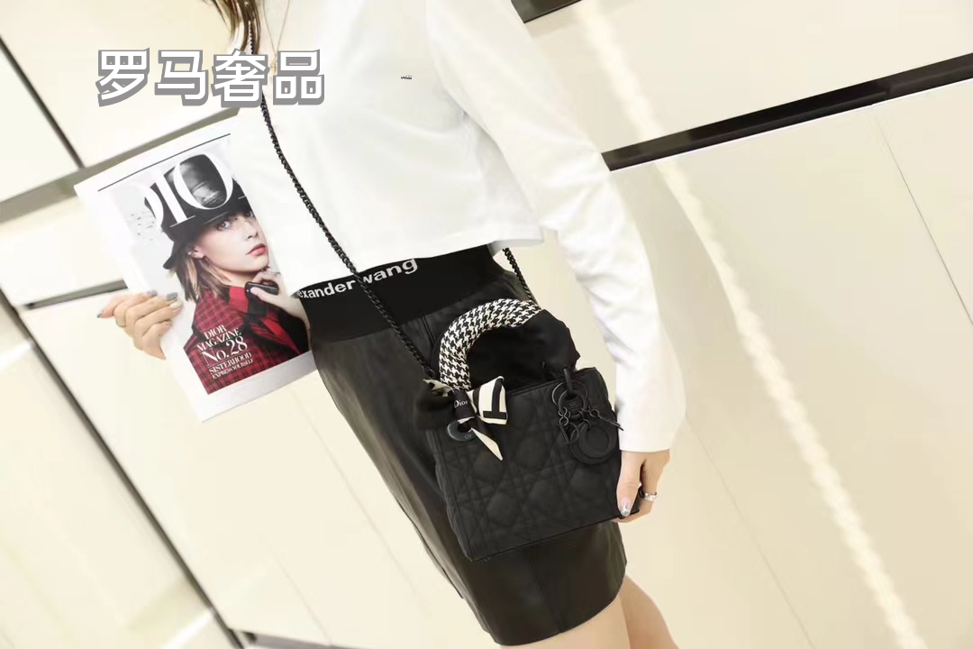 Dior Elegant Matte Black Quilted Leather Top Handle Handbag for Women