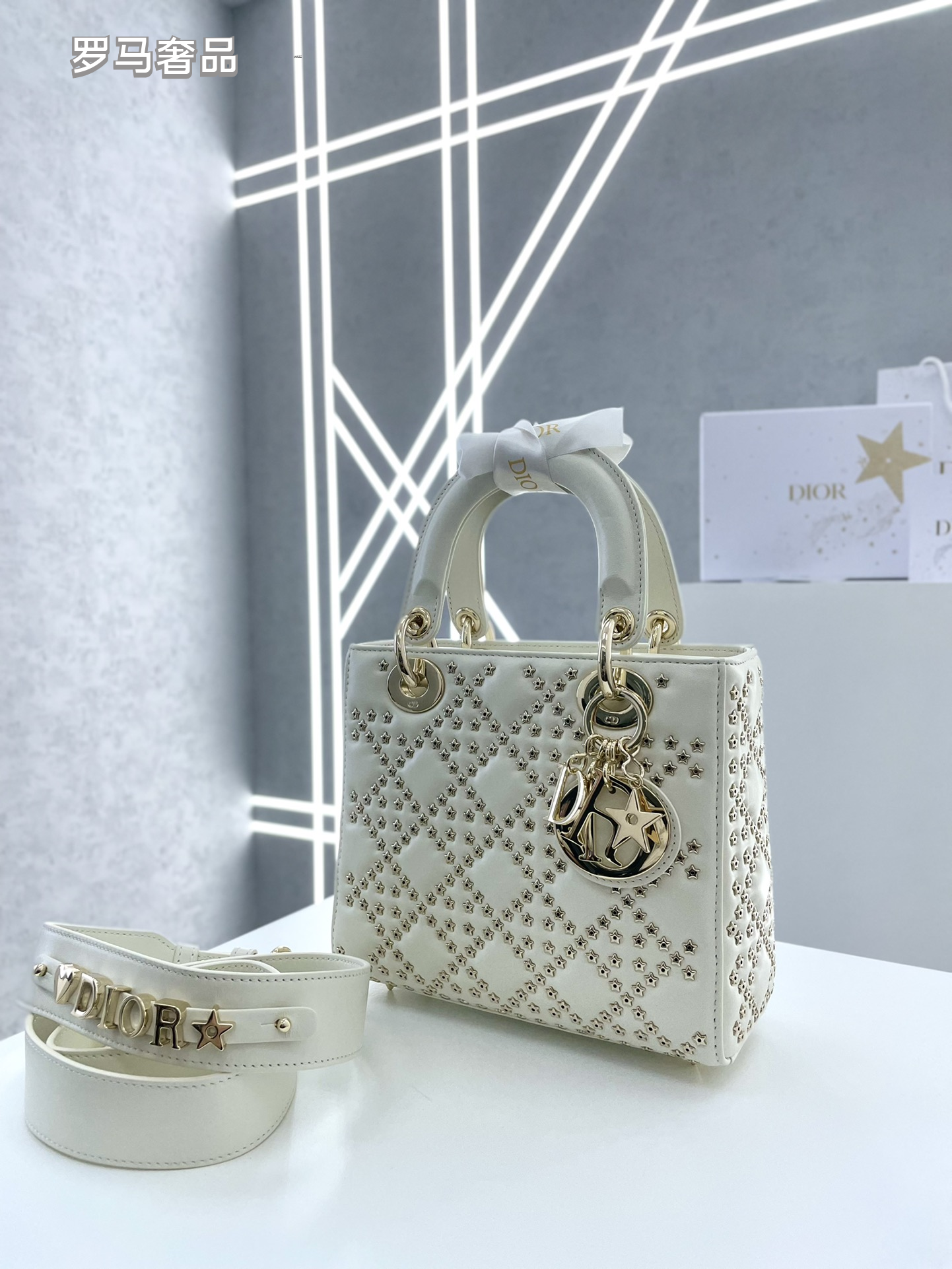 Lady Dior My ABCDior Bag White Cannage Lambskin with Gold-Finish Charms