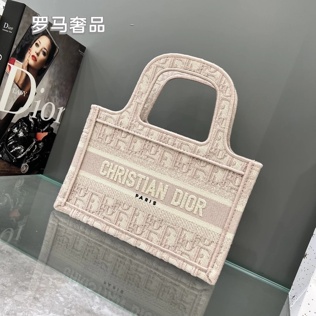 Christian Dior Blue Dior Oblique Embroidery Mini Book Tote