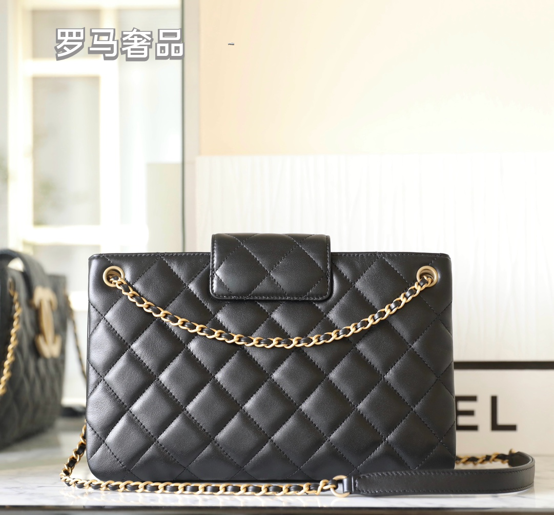 Chanel Black Quilted Leather Flap Bag with Large Gold CC Logo
