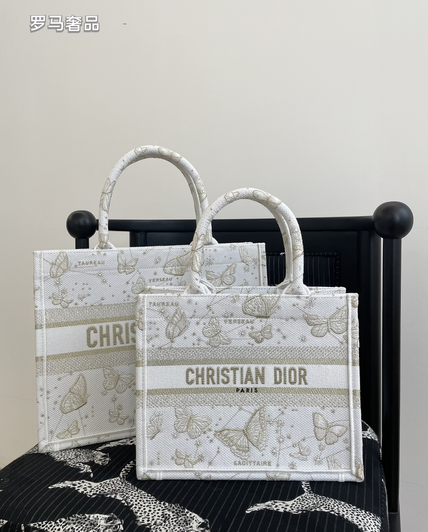 Christian Dior Book Tote Butterfly Embroidery Canvas Handbag