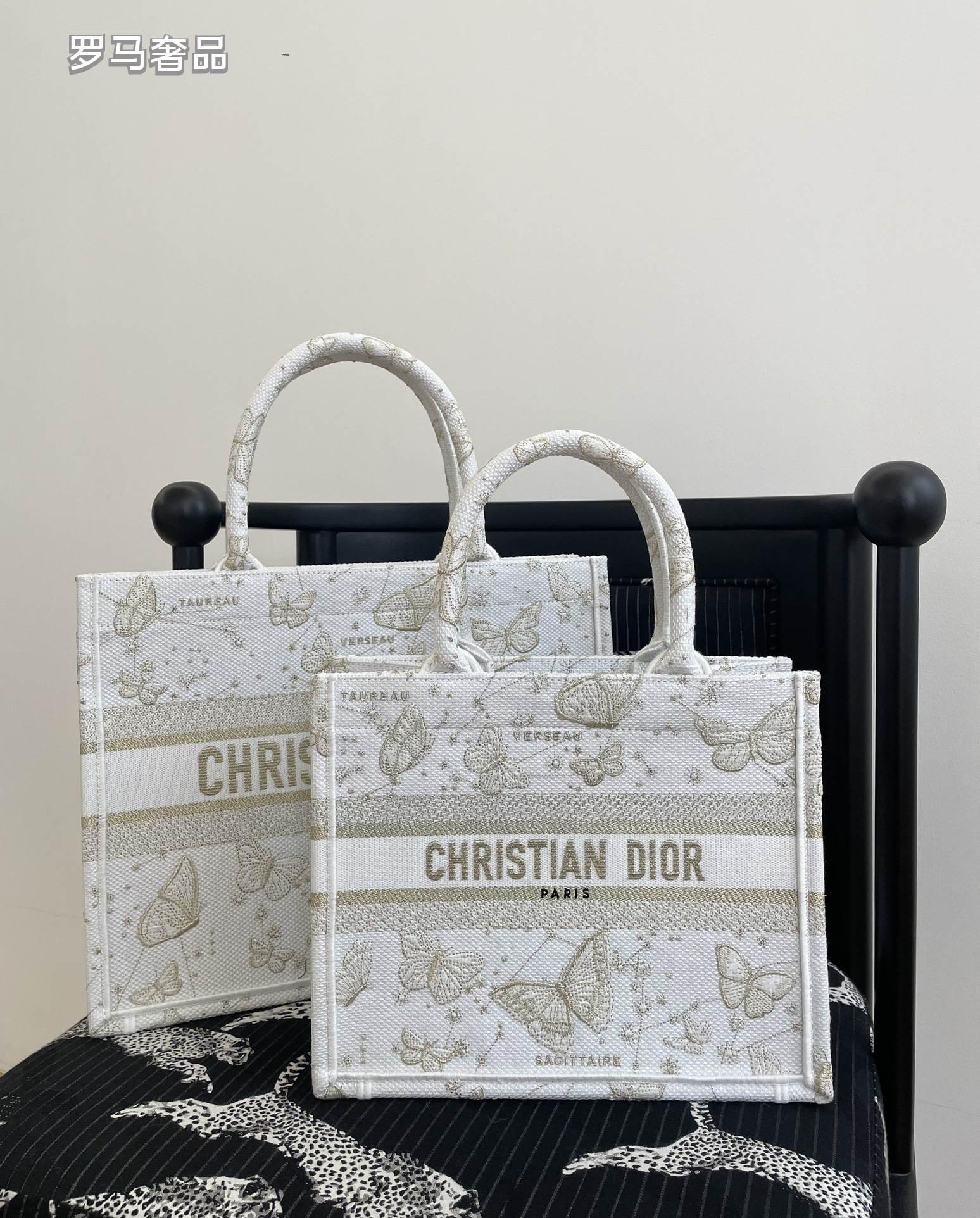 Christian Dior Book Tote Butterfly Embroidery Canvas Handbag