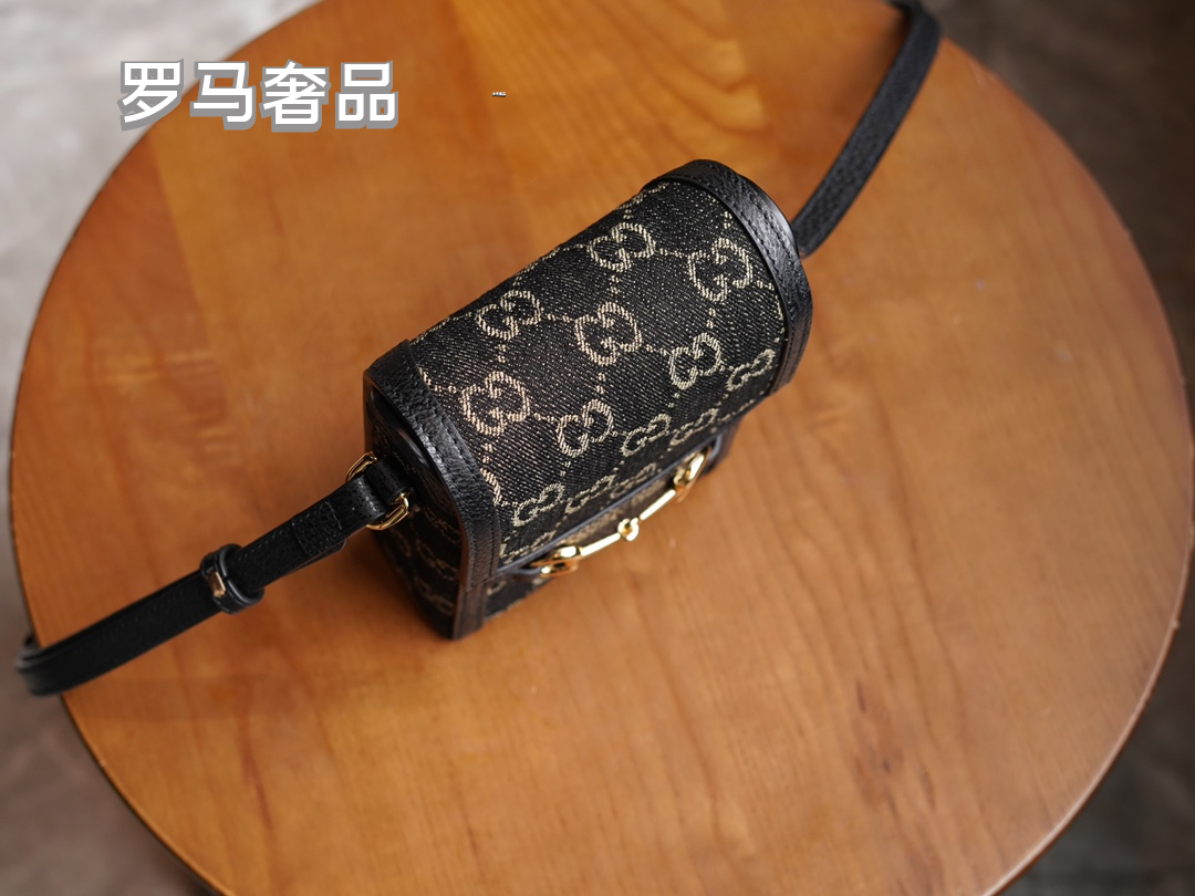 Gucci Vintage Monogram Canvas Mini Crossbody Bag with Gold Metal Clasp