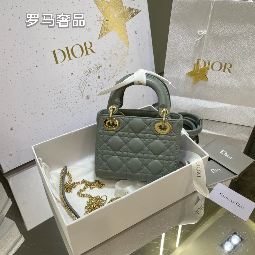 Christian Dior Lady Dior Mini Bag White Cannage Lambskin with Silver-Tone Hardware