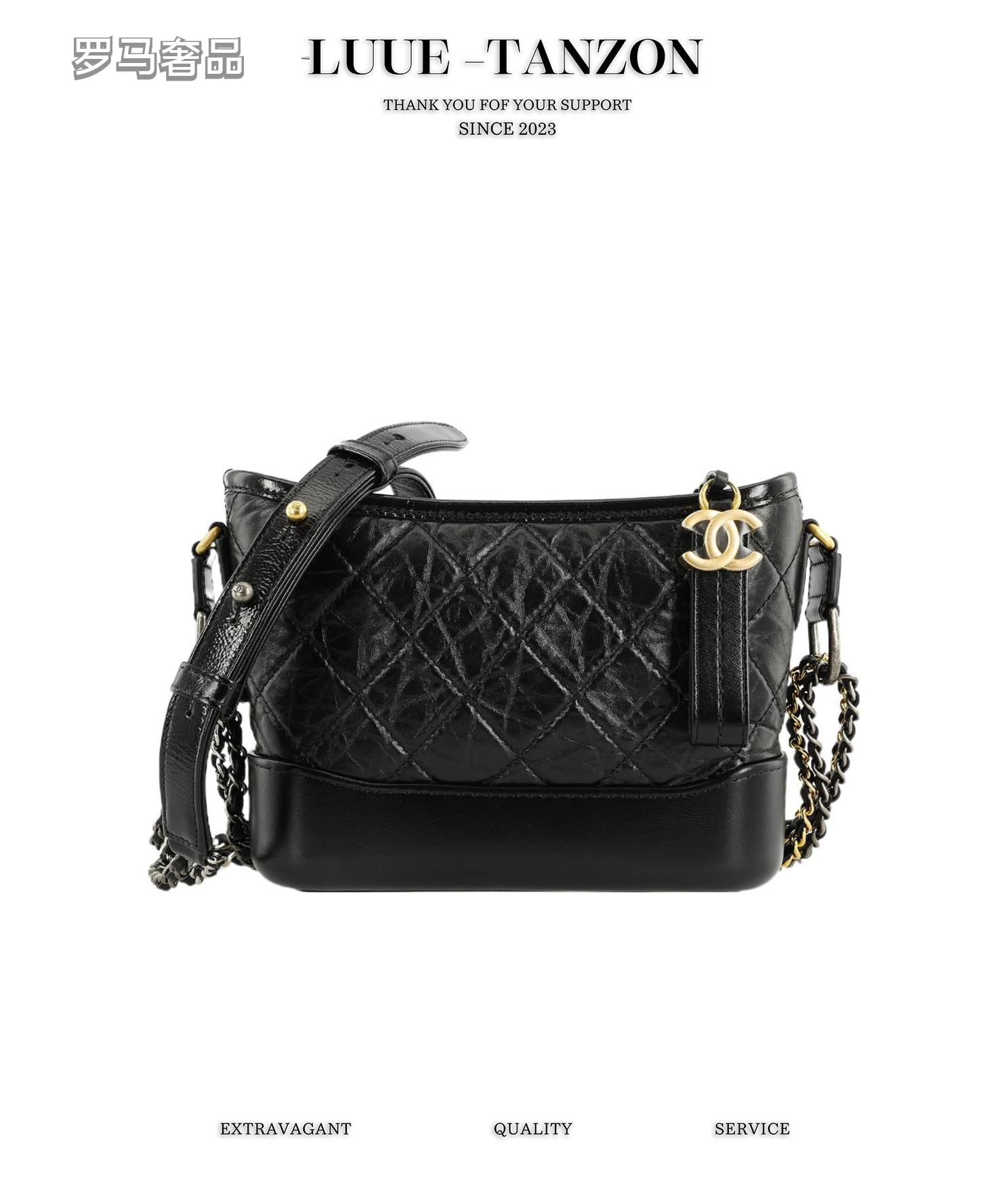 LUUE - TANZON Women's Quilted Black Leather Shoulder Bag with Gold-Tone Chain Strap