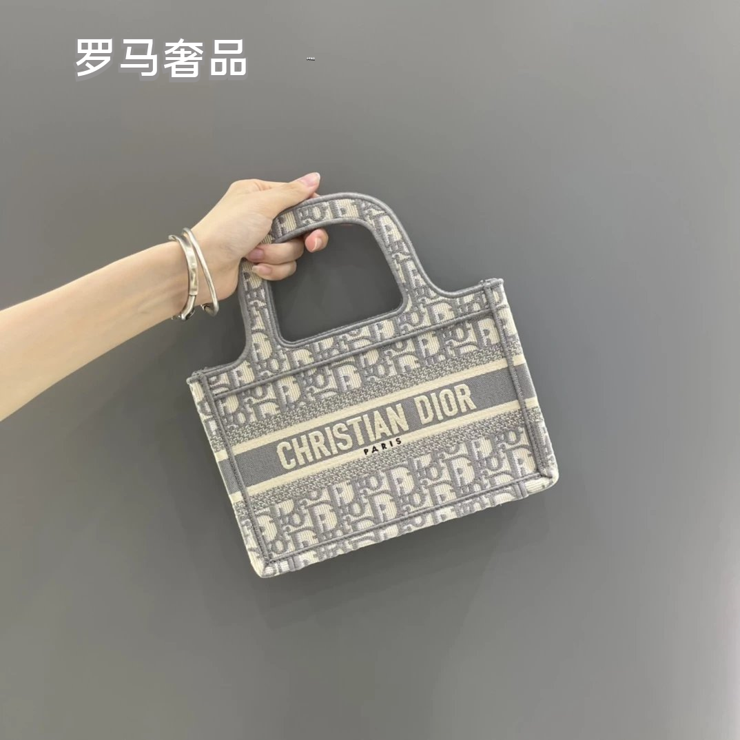 Christian Dior Blue Dior Oblique Embroidery Mini Book Tote
