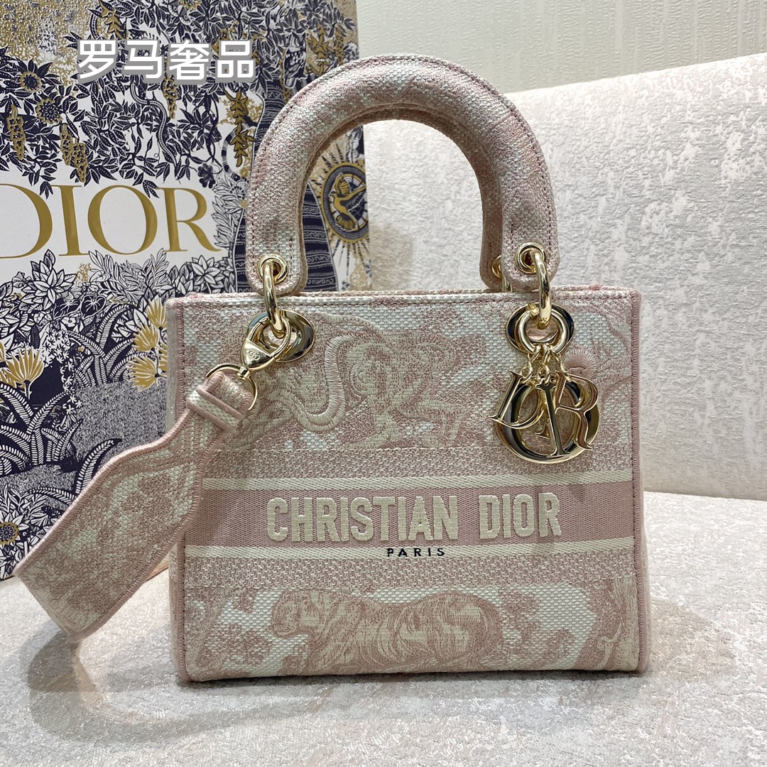Christian Dior Lady D-Lite Medium Handbag - Grey Embroidered Toile de Jouy