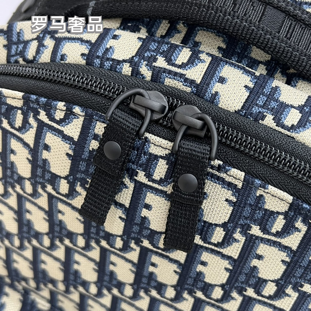 Christian Dior Oblique Jacquard Canvas Backpack - Navy Blue & Beige