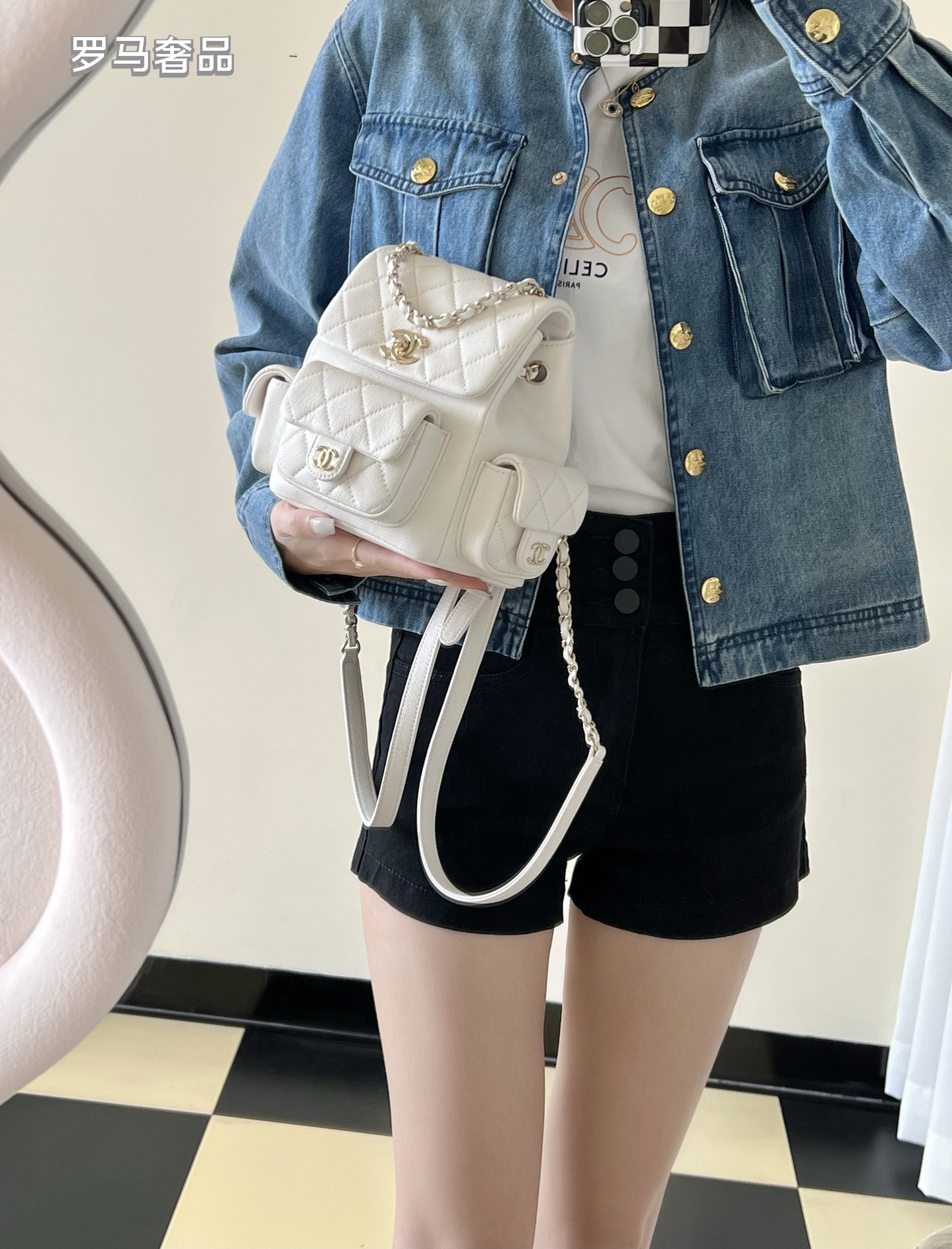 Chanel Quilted Grey Leather Backpack with Gold-Tone Hardware