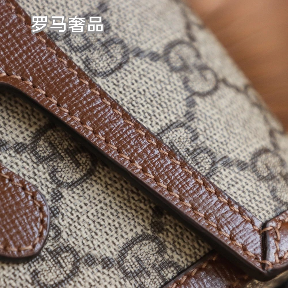 Gucci Horsebit 1955 Mini Shoulder Bag - GG Supreme Canvas with Brown Leather Trim