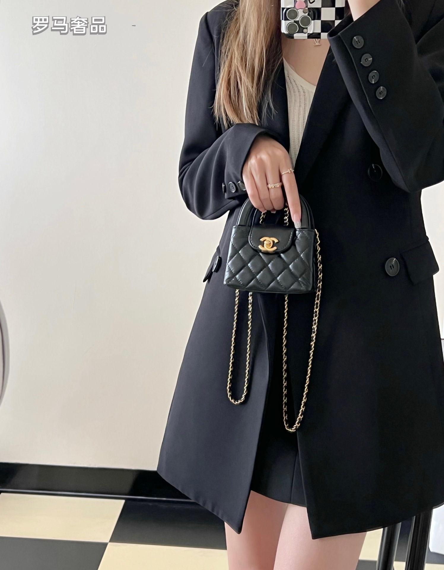 Chanel Black Quilted Lambskin Mini Top Handle Bag Gold-Tone Hardware