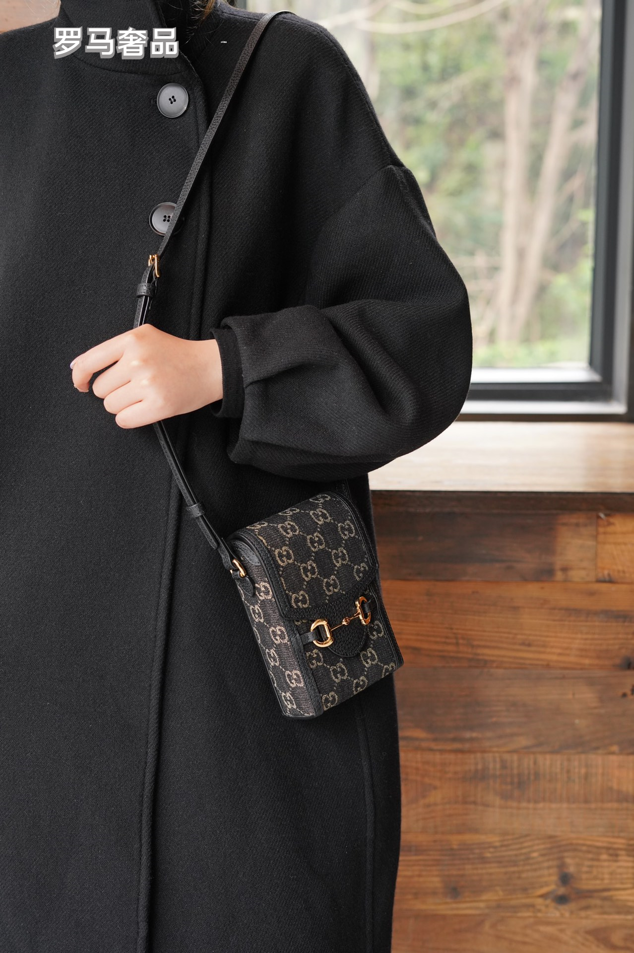 Gucci Vintage Monogram Canvas Mini Crossbody Bag with Gold Metal Clasp