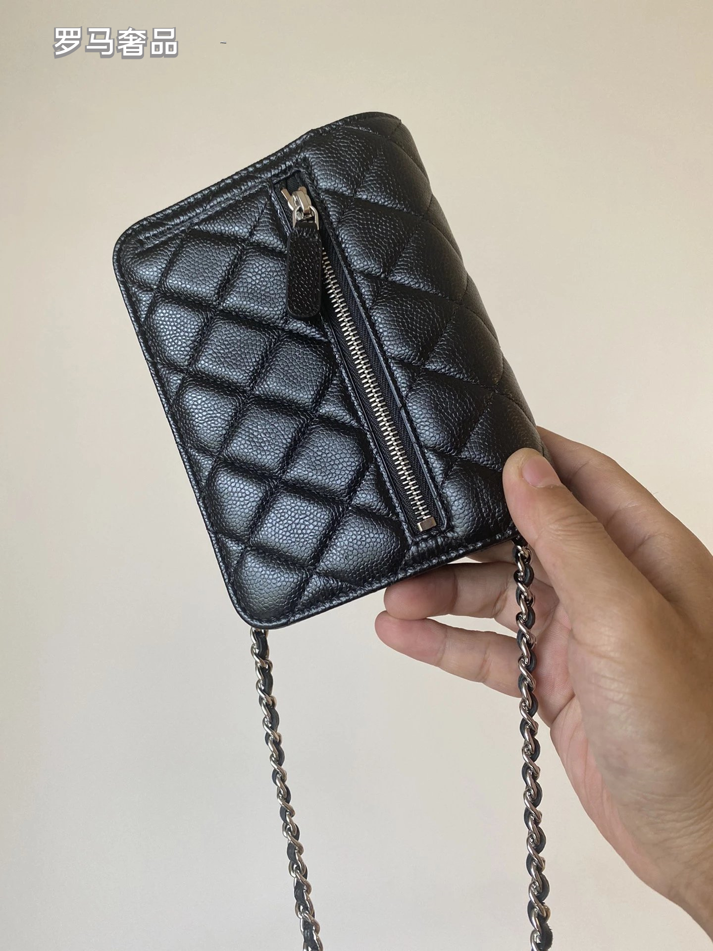 Luxury Quilted Black Leather Mini Crossbody Bag with Silver Chain Strap