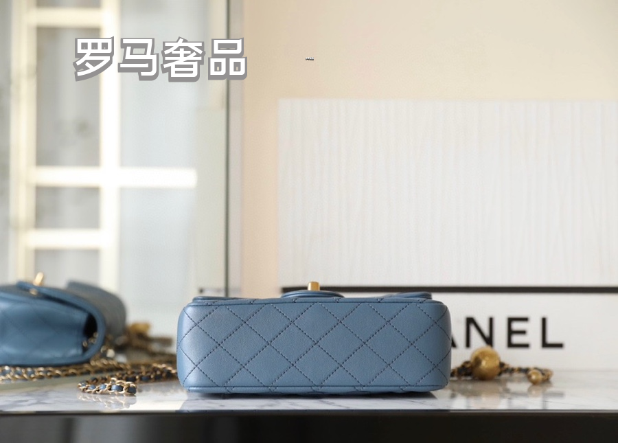 Chanel Mini Flap Bag Blue Quilted Lambskin Gold-Tone Hardware