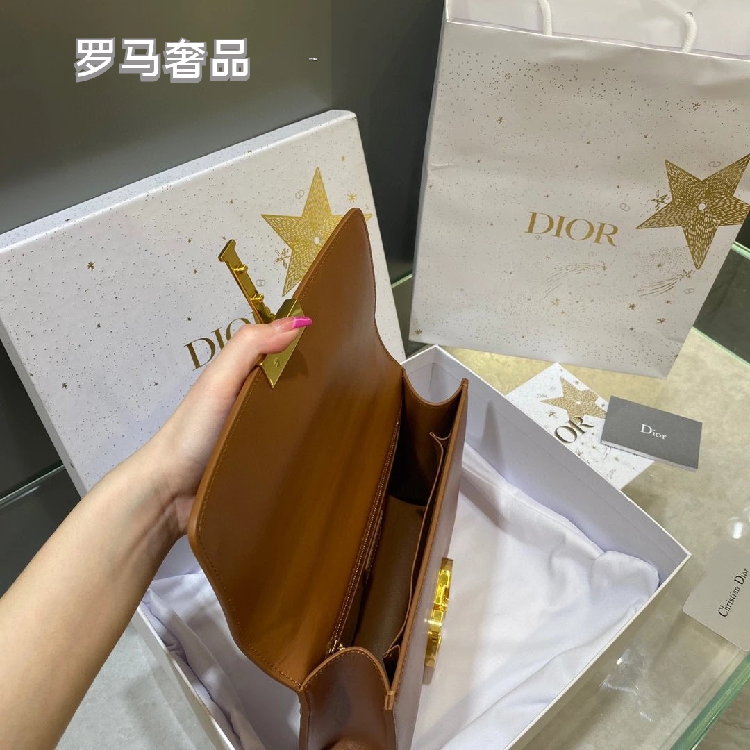 Dior Classic Black Leather Shoulder Bag with Gold Buckle Clasp