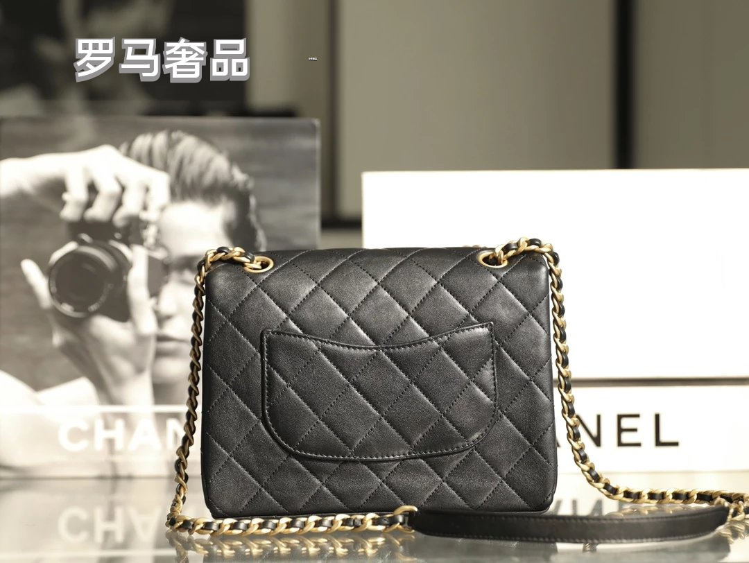 Chanel Black Quilted Lambskin Flap Bag with Gold-Tone Logo Chain