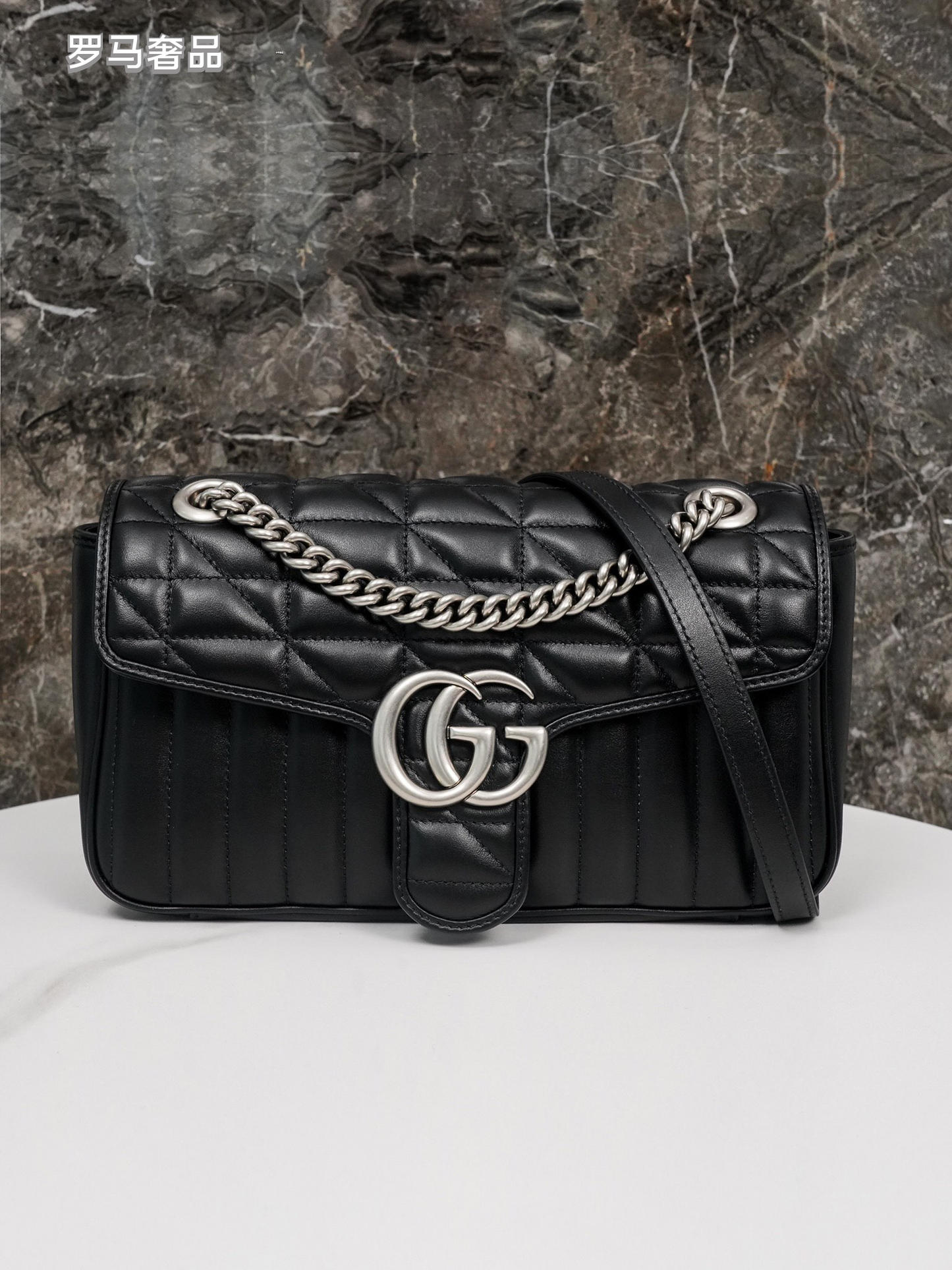 Gucci GG Marmont Small Matelassé Shoulder Bag - Black Leather with Silver Hardware
