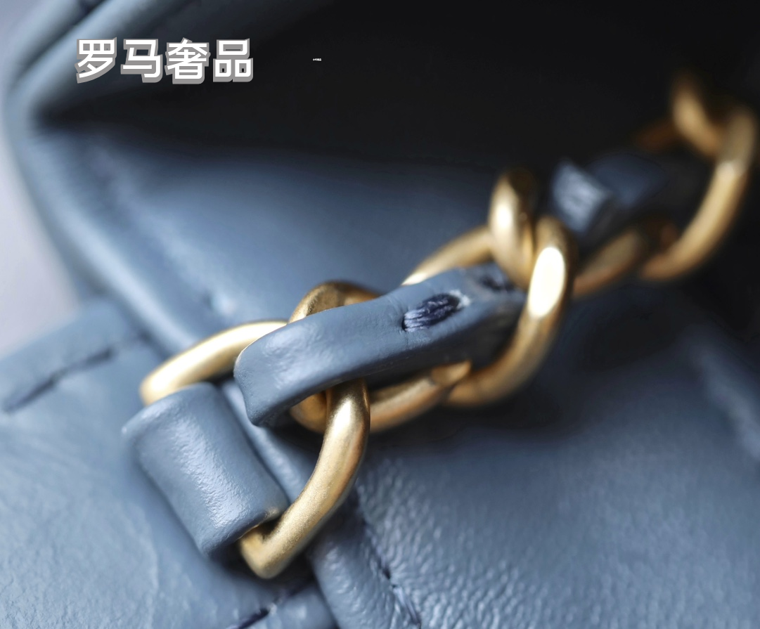 Chanel Quilted Leather Top Handle Flap Bag - Steel Blue with Gold Hardware