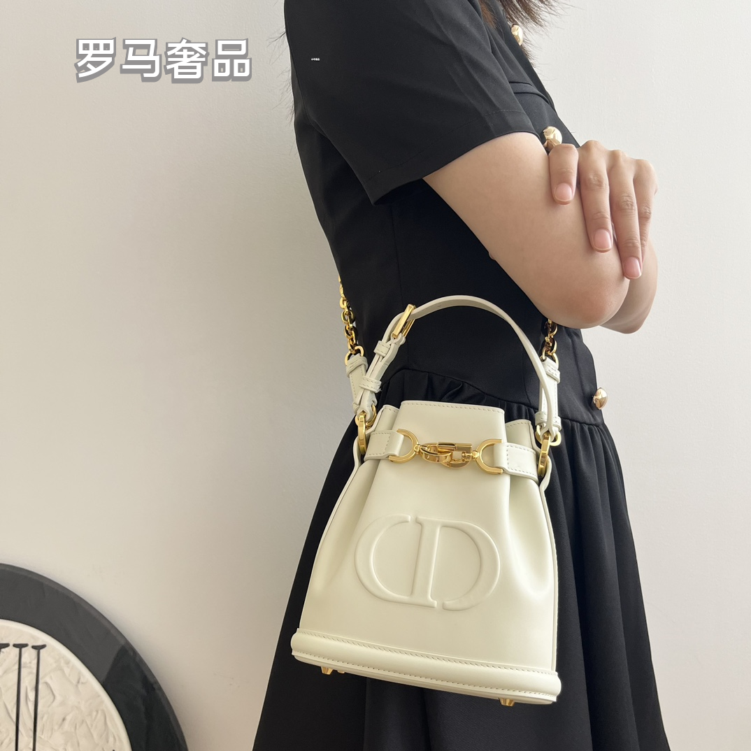 Christian Dior C'est Dior Bucket Bag - White Calfskin with Gold-Tone Hardware
