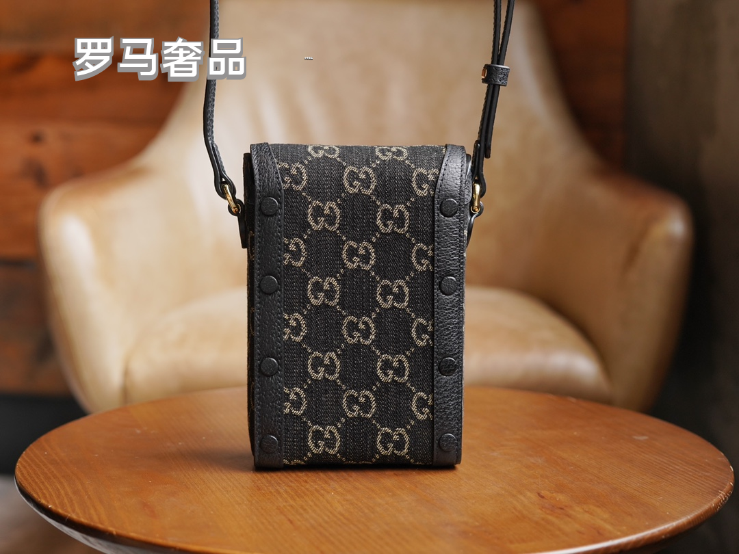 Gucci Vintage Monogram Canvas Mini Crossbody Bag with Gold Metal Clasp